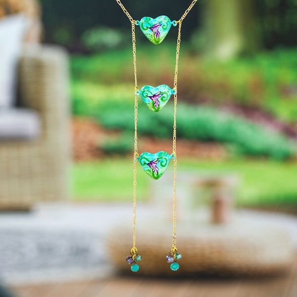 Alternate image for 14k Gold-Plated Waterfall Necklace with Hummingbird Motifs Refreshing Adoration