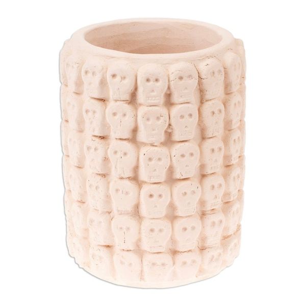 Alternate image for Skull-Patterned White Ceramic Flower Pot from Mexico Rows of White Skulls