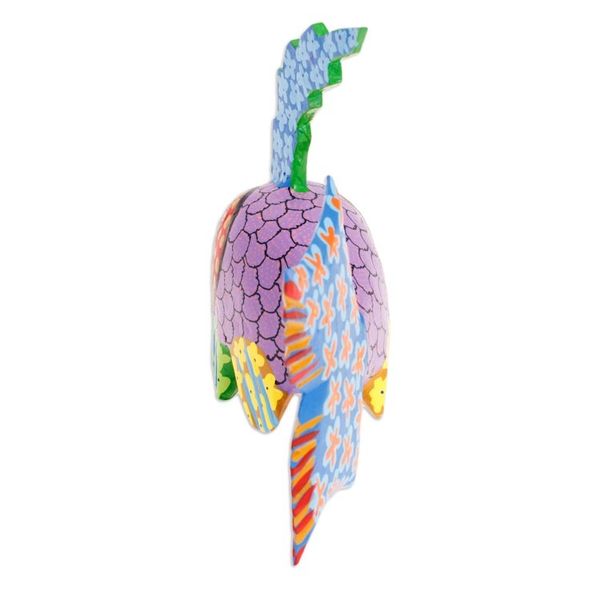 Alternate image for Hand-Painted Wood Fish Alebrije Figurine with Floral Motifs Petite Fish in Purple