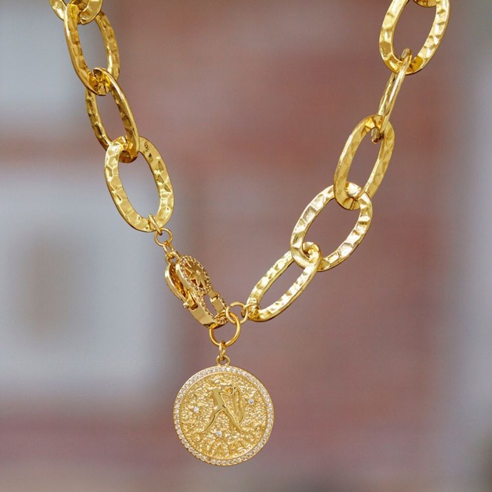 24k Gold-Plated Cubic Zirconia Aquarius Pendant Necklace 'Aquarius Born'