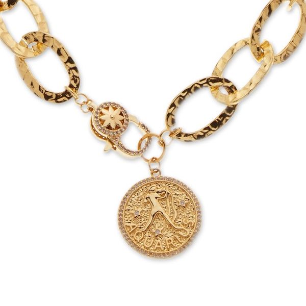Alternate image for 24k Gold-Plated Cubic Zirconia Aquarius Pendant Necklace Aquarius Born