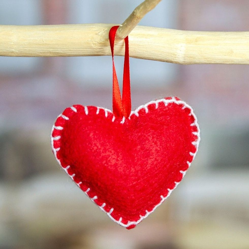 Mexican Red Heart Ornament Handcrafted from Felt 'Red Emotion'