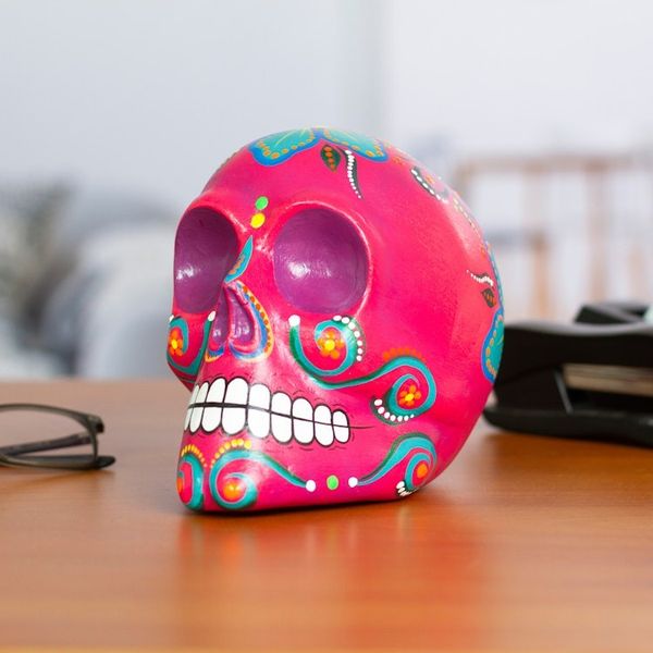 Alternate image for Handcrafted Recycled Paper Floral Carmine Skull Statuette Carmine Underworld