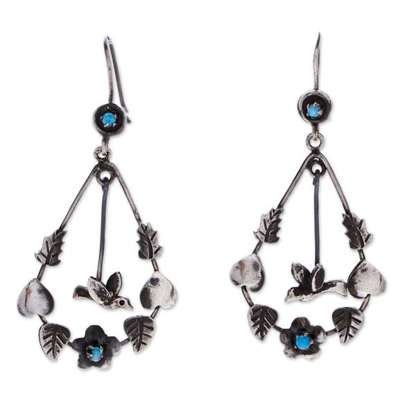 Alternate image for Drop-Shaped Blue Sterling Silver Dangle Earrings from Mexico Tears of Peace