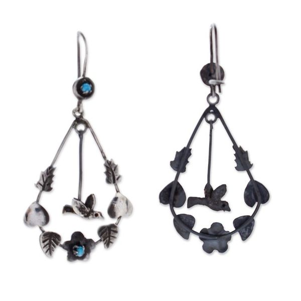 Alternate image for Drop-Shaped Blue Sterling Silver Dangle Earrings from Mexico Tears of Peace