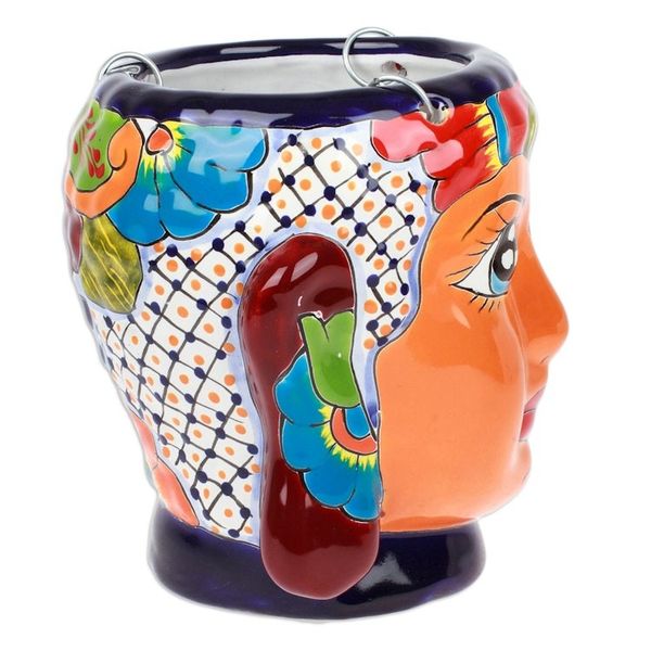 Alternate image for Hacienda and Indian-Themed Ceramic Hanging Planter in Orange Classic Customs