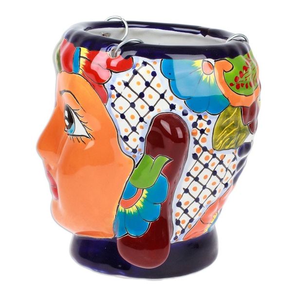 Alternate image for Hacienda and Indian-Themed Ceramic Hanging Planter in Orange Classic Customs