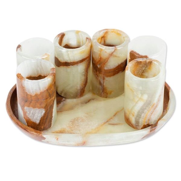 Alternate image for Set of 6 Modern Green and Brown Natural Onyx Tequila Glasses Earths Modernity