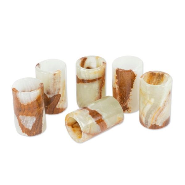 Alternate image for Set of 6 Modern Green and Brown Natural Onyx Tequila Glasses Earths Modernity
