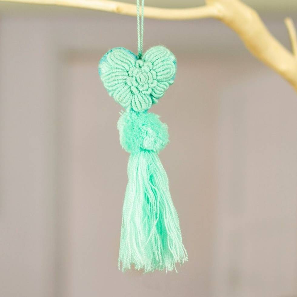 Heart Wool Felt Ornament with Cotton Embroidery in Mint 'Little Heart in Mint'