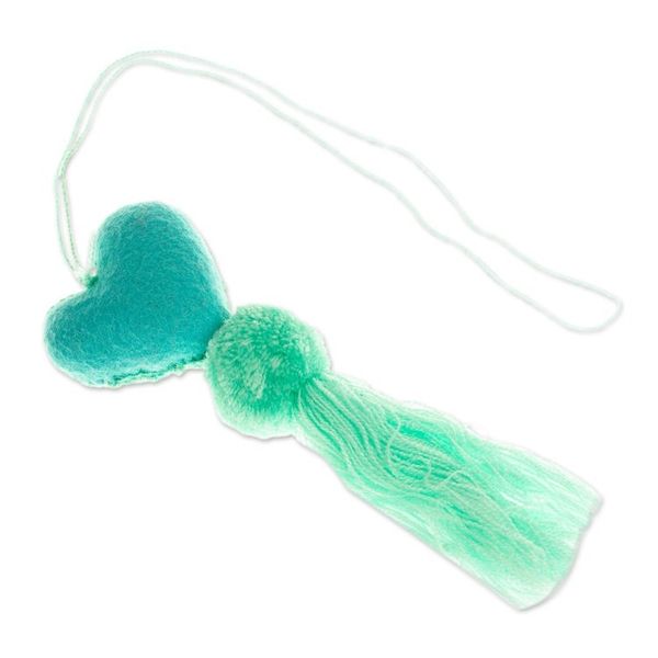 Alternate image for Heart Wool Felt Ornament with Cotton Embroidery in Mint Little Heart in Mint