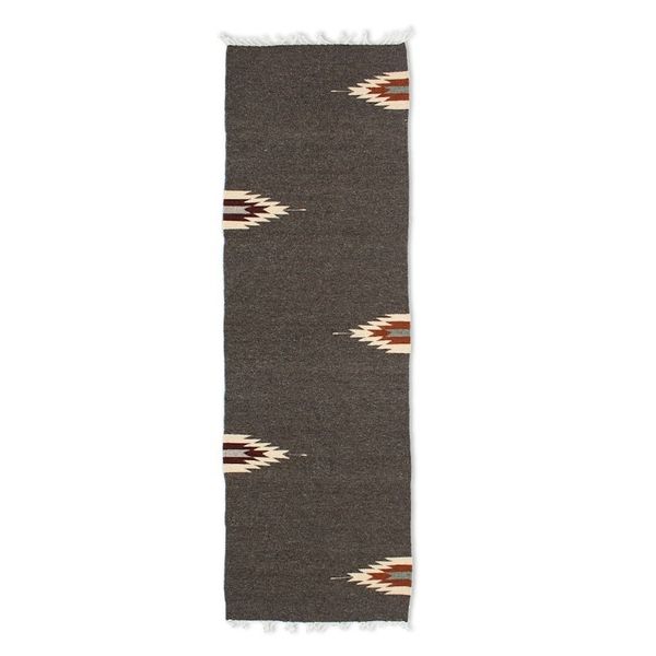 Alternate image for Handwoven Geometric Dark Grey Zapotec Wool Runner 2x6 Grey Gleams
