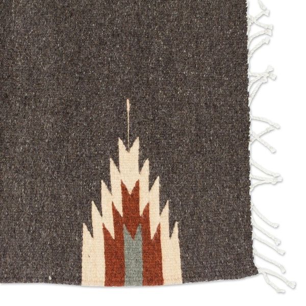 Alternate image for Handwoven Geometric Dark Grey Zapotec Wool Runner 2x6 Grey Gleams