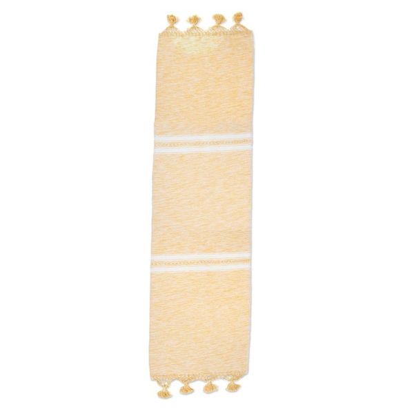 Alternate image for Handloomed Cotton Table Runner in White and Honey Hues Honey Delight