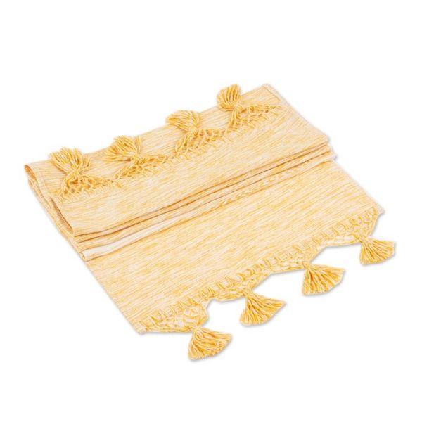 Alternate image for Handloomed Cotton Table Runner in White and Honey Hues Honey Delight