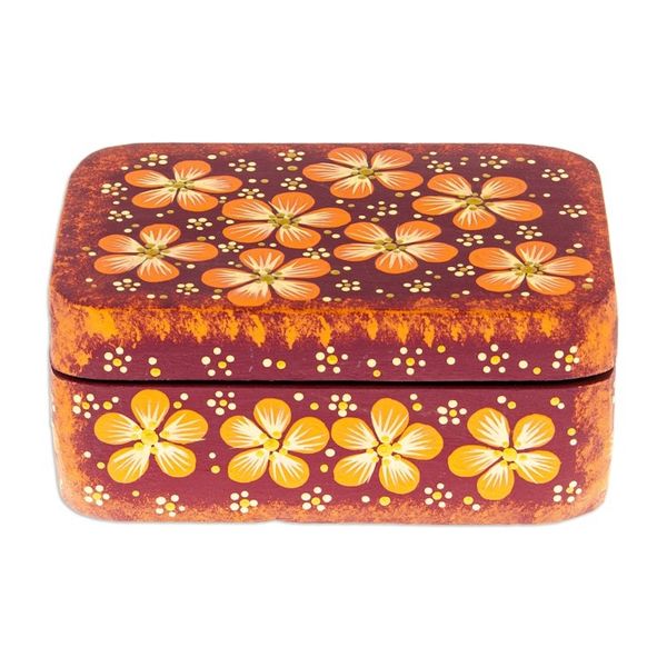 Alternate image for Handcrafted Orange Decorative Wood Box with Floral Details Secret Summer