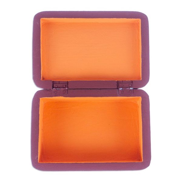 Alternate image for Handcrafted Orange Decorative Wood Box with Floral Details Secret Summer