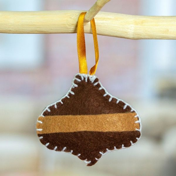 Alternate image for Brown Jingle Bell Felt Ornament Handcrafted in Mexico Festive Jingle Bell