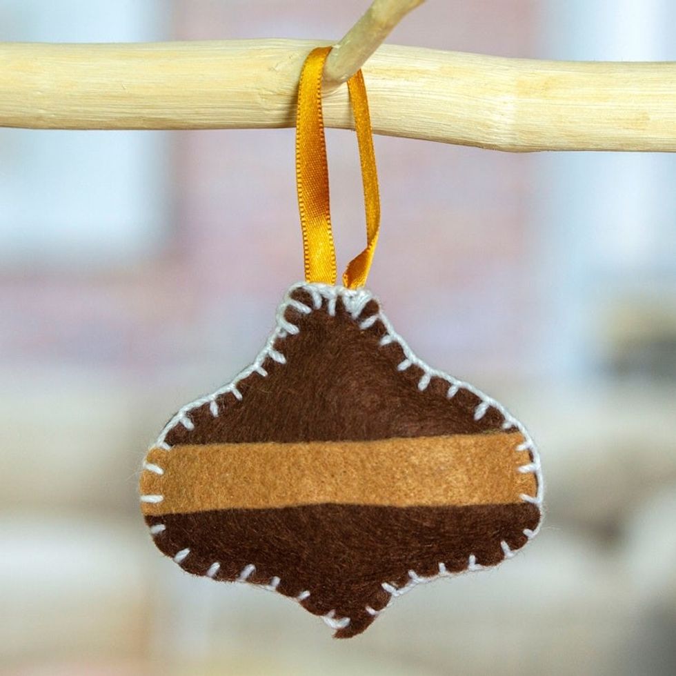 Brown Jingle Bell Felt Ornament Handcrafted in Mexico 'Festive Jingle Bell'