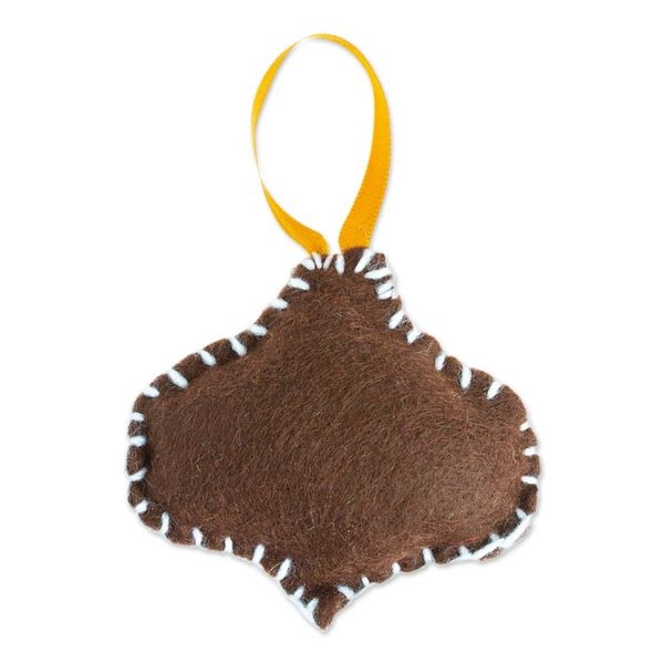 Alternate image for Brown Jingle Bell Felt Ornament Handcrafted in Mexico Festive Jingle Bell