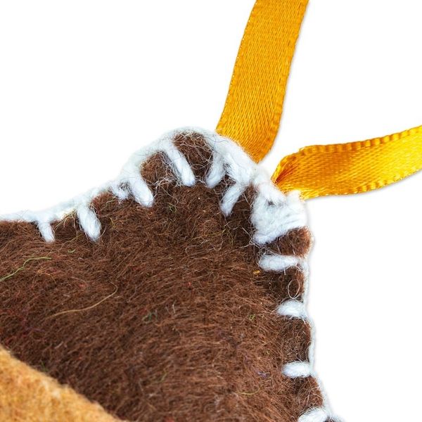 Alternate image for Brown Jingle Bell Felt Ornament Handcrafted in Mexico Festive Jingle Bell