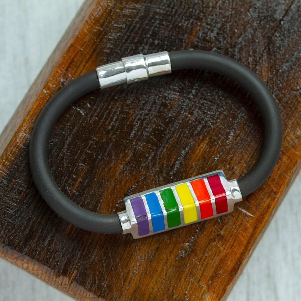 Unisex Sterling Silver LGBTQ-themed Bracelet 'Rainbow Pride'