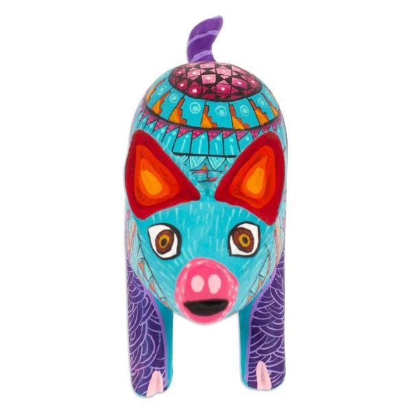 Alternate image for Colorful Wood Alebrije Pig Figurine Hand-Painted in Mexico Playful Pig
