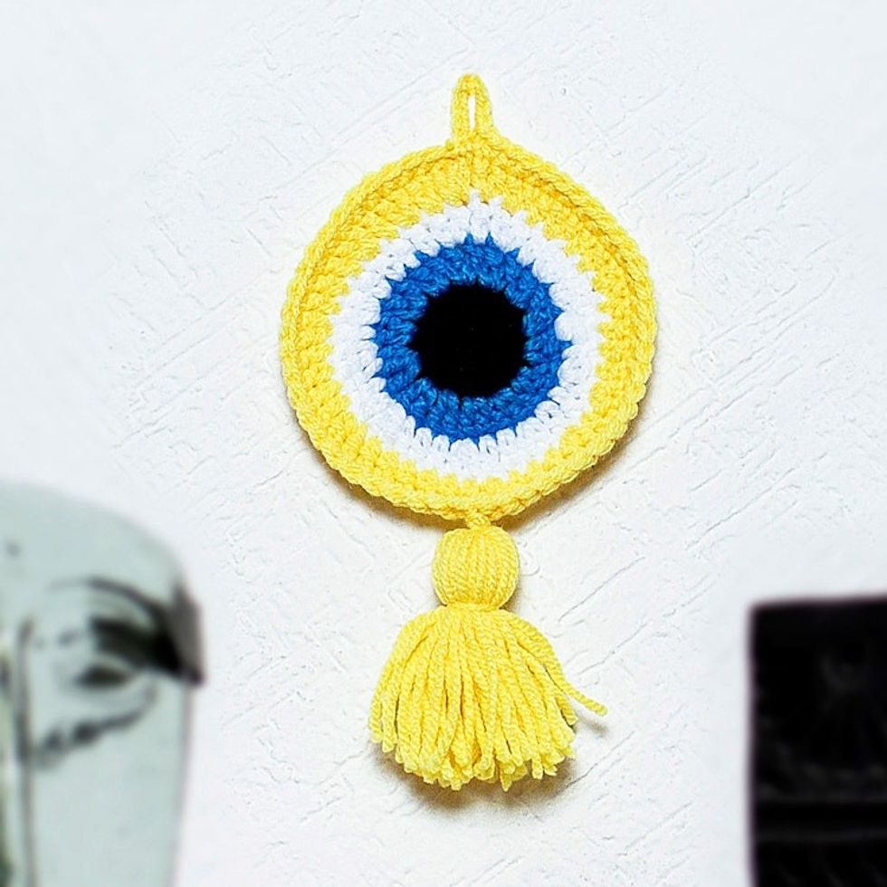 Wall Accent Hand Crocheted in Mexico 'See No Evil in Yellow'