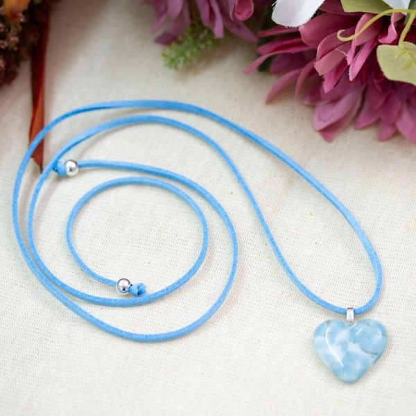 Alternate image for Art Glass Heart-Shaped Pendant Necklace in Blue and White My Heavenly Love