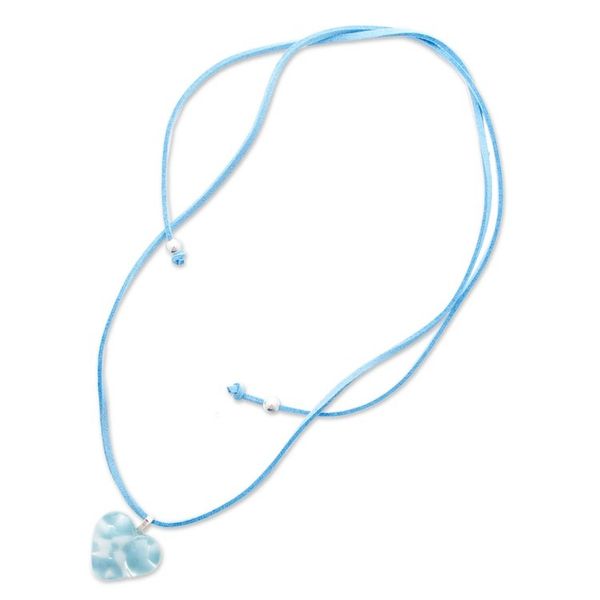 Alternate image for Art Glass Heart-Shaped Pendant Necklace in Blue and White My Heavenly Love