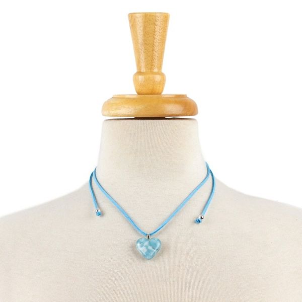 Alternate image for Art Glass Heart-Shaped Pendant Necklace in Blue and White My Heavenly Love