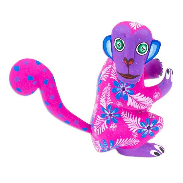 Alternate image for Floral Painted Azalea Copal Wood Alebrije Monkey Figurine Playful Soul in Azalea