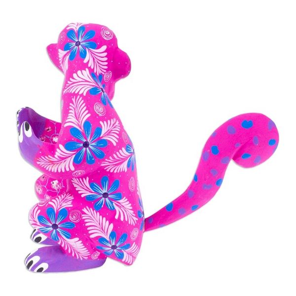 Alternate image for Floral Painted Azalea Copal Wood Alebrije Monkey Figurine Playful Soul in Azalea