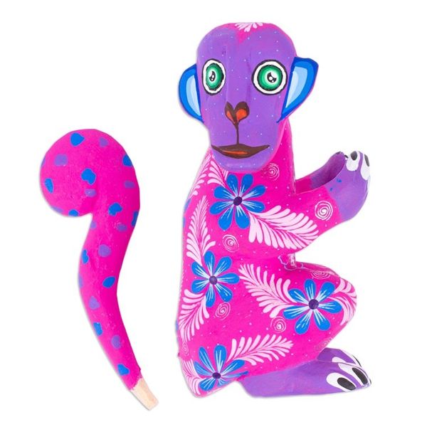 Alternate image for Floral Painted Azalea Copal Wood Alebrije Monkey Figurine Playful Soul in Azalea