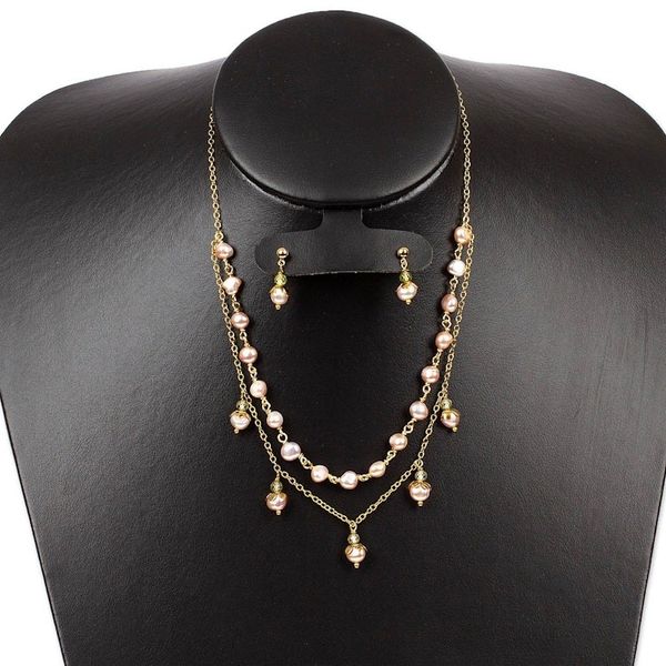 Alternate image for Polished 14k Gold-Plated Pink Pearl and Apatite Jewelry Set Glorious Deity