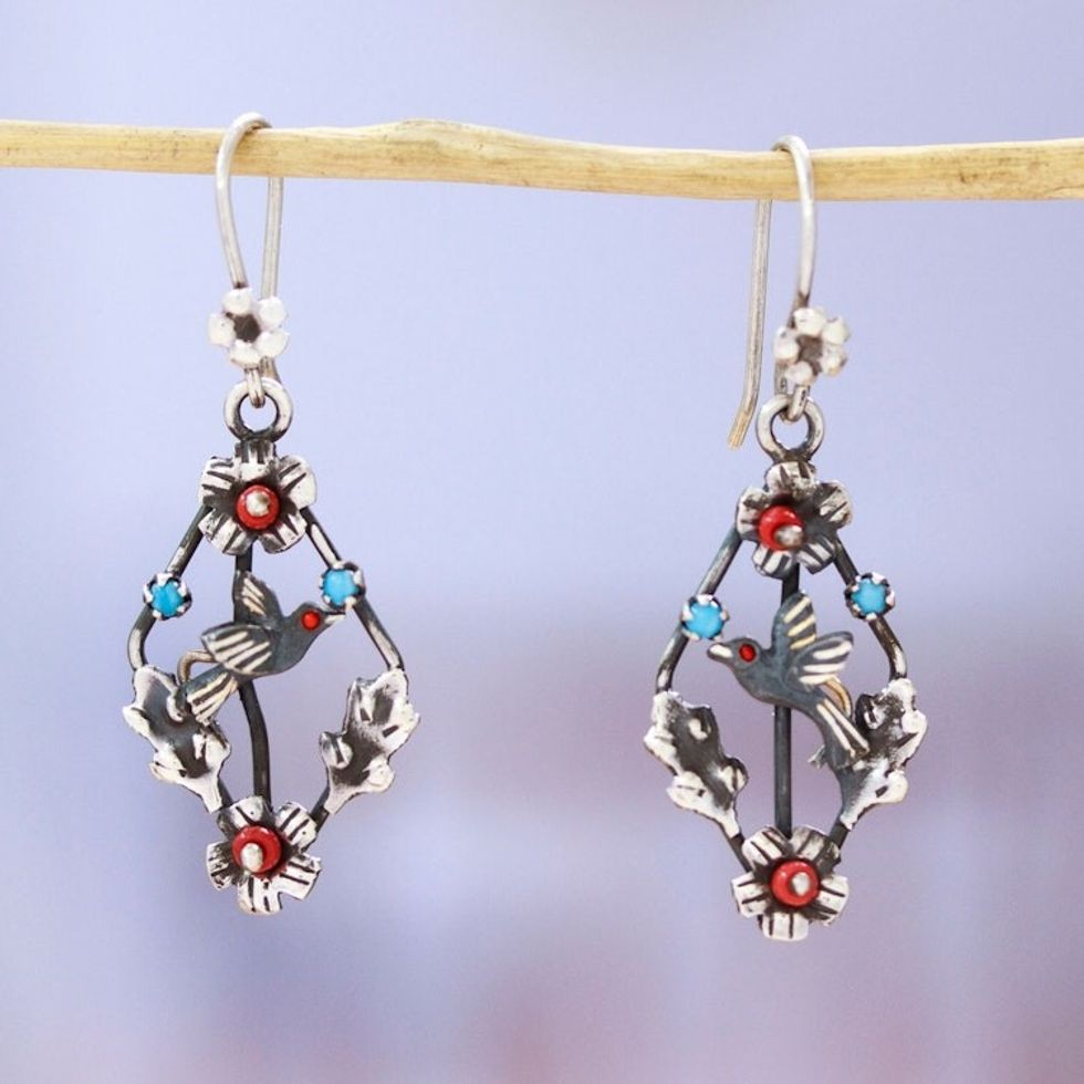 Diamond-Shaped Sterling Silver Dangle Earrings from Mexico 'Diamonds of Peace'