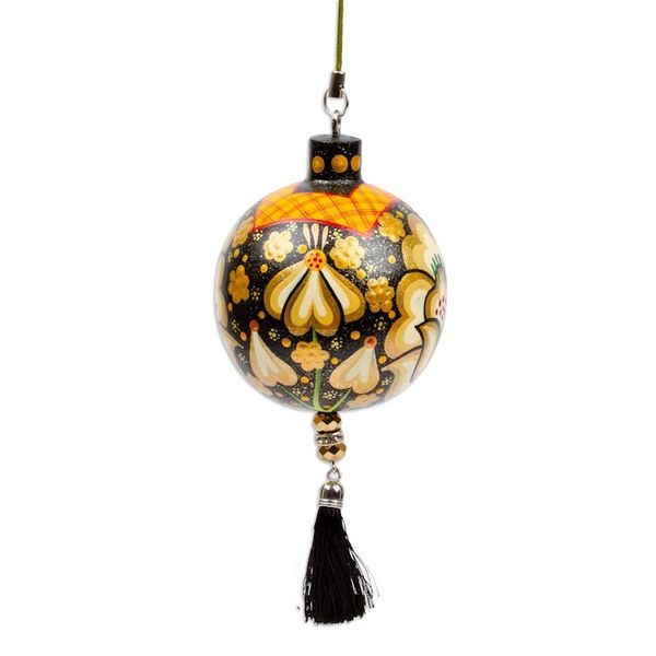 Alternate image for Hand-Painted Floral Copal Wood Ornament in a Golden Oaxacas Golden Spring