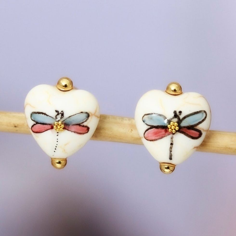 Gold-Accented Firefly Howlite Stud Earrings in Bright Hues 'Sweet Inspiration'