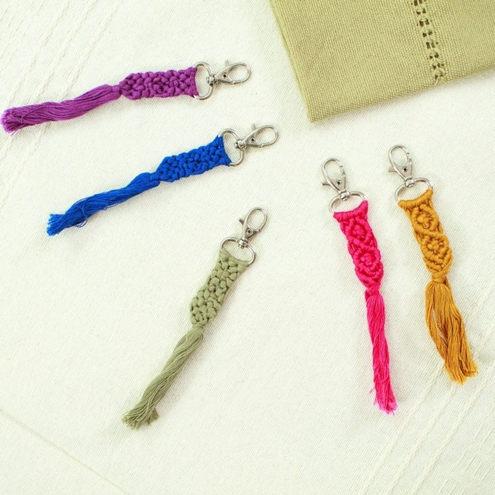 Set of 5 Handwoven Cotton Keychains with Steel Hooks 'Braided Colors'
