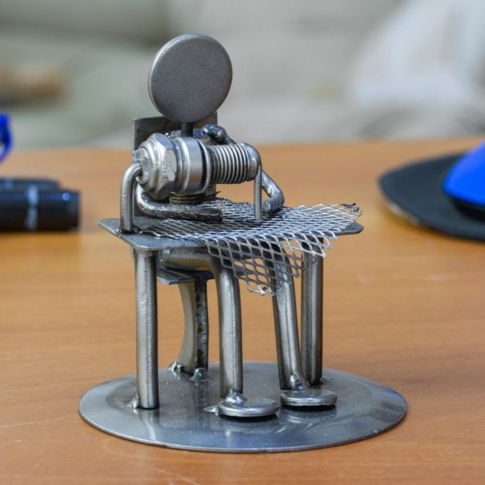 Recycled Auto Part Statuette of A Tailor Handmade in Mexico 'Tailor'