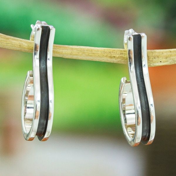 Alternate image for Modern Abstract Silver Drop Earrings Crafted in Mexico Abstract Fruits
