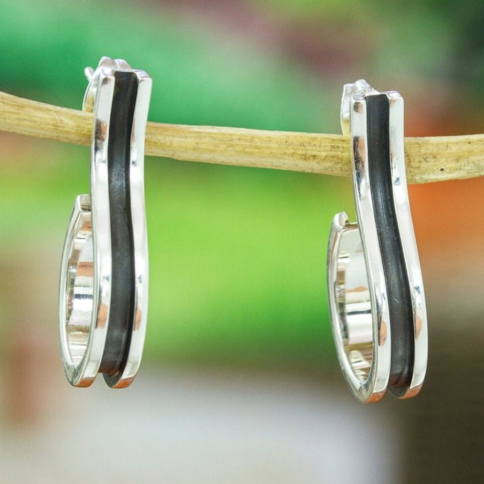 Modern Abstract Silver Drop Earrings Crafted in Mexico 'Abstract Fruits'