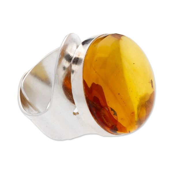 Alternate image for Sterling Silver Adjustable Cocktail Ring with Round Amber Shimmering Glam