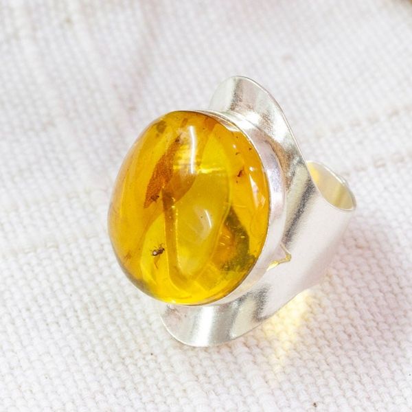 Alternate image for Sterling Silver Adjustable Cocktail Ring with Round Amber Shimmering Glam