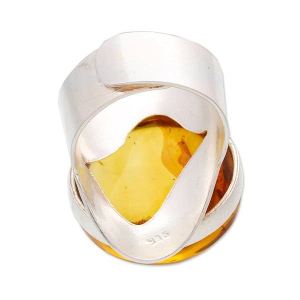 Alternate image for Sterling Silver Adjustable Cocktail Ring with Round Amber Shimmering Glam