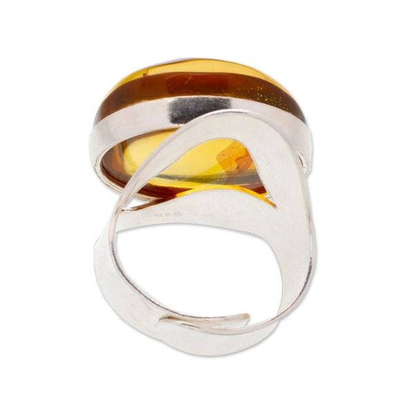 Alternate image for Sterling Silver Adjustable Cocktail Ring with Round Amber Shimmering Glam