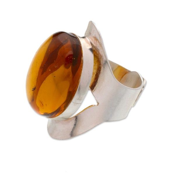 Alternate image for Sterling Silver Adjustable Cocktail Ring with Round Amber Shimmering Glam