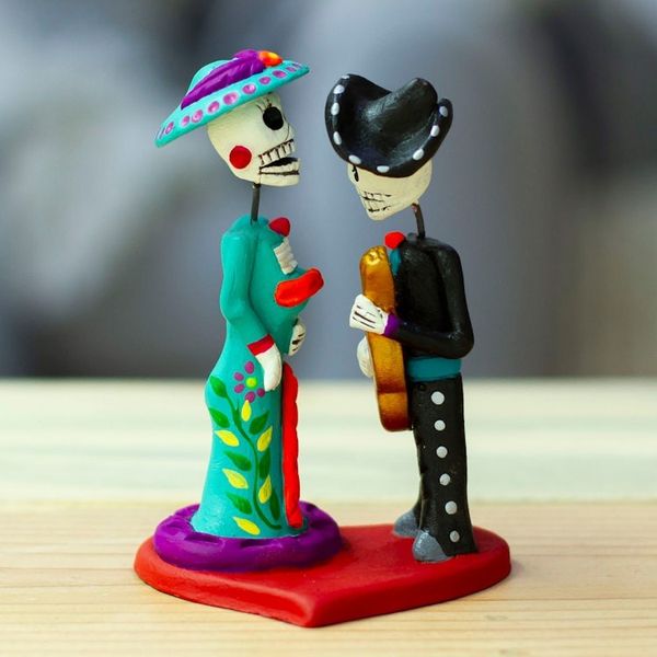 Alternate image for Hand-Painted Music-Themed Romantic Day of The Dead Sculpture Musical Liaison