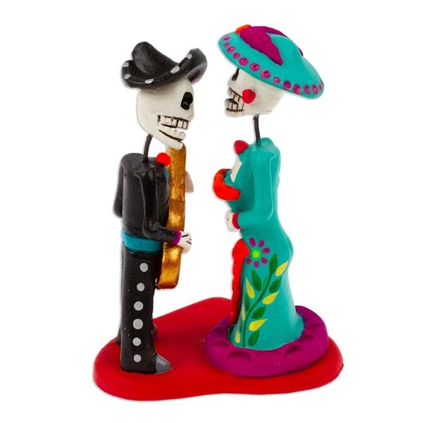 Alternate image for Hand-Painted Music-Themed Romantic Day of The Dead Sculpture Musical Liaison