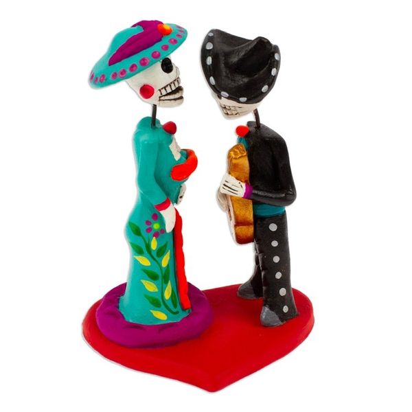 Alternate image for Hand-Painted Music-Themed Romantic Day of The Dead Sculpture Musical Liaison